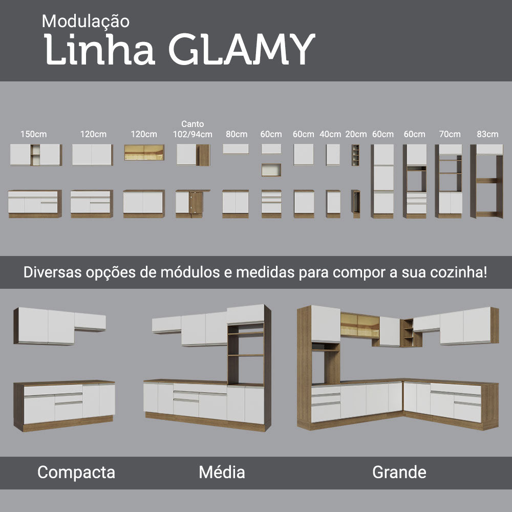 Cocina Integral 260cm Marrón/Blanco 60cm de Profundidad Glamy 02