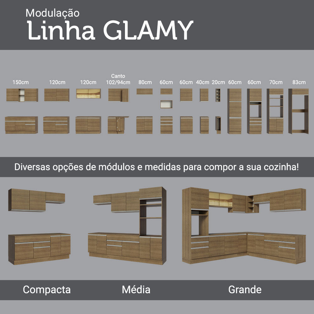Cocina Integral 260 cm Marrón Glamy Madesa