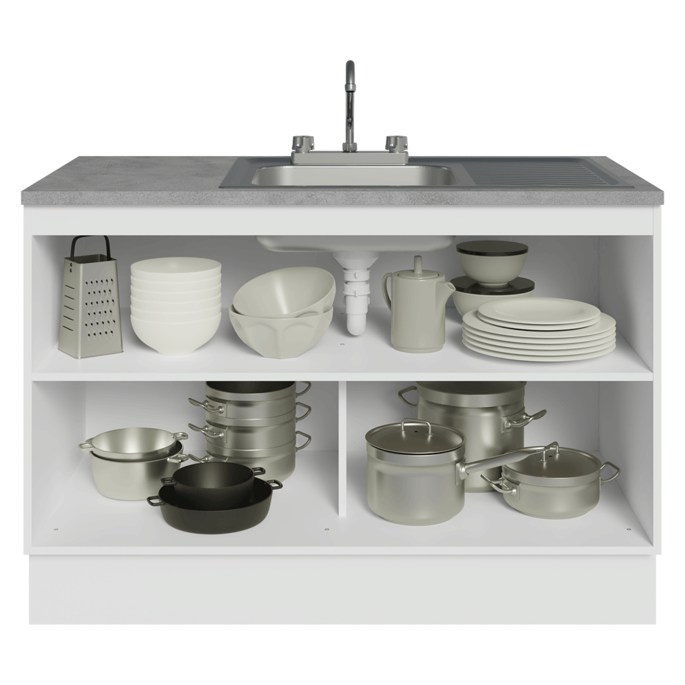 Gabinete Bajo para Fregadero con Accesorios de Cocina 120 x 60 cm 2 Puertas (Con Encimera) Agata Blanco/Crema