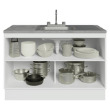 Gabinete Bajo para Fregadero con Accesorios de Cocina 120 x 60 cm 2 Puertas (Con Encimera) Agata Blanco/Crema