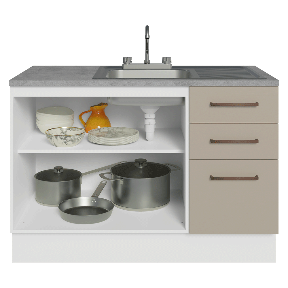 Gabinete Bajo para Fregadero con Accesorios de Cocina 120 cm 2 Puertas 3 Cajones Blanco/Crema Agata Madesa