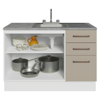 Gabinete Bajo para Fregadero con Accesorios de Cocina 120 cm 2 Puertas 3 Cajones Blanco/Crema Agata Madesa