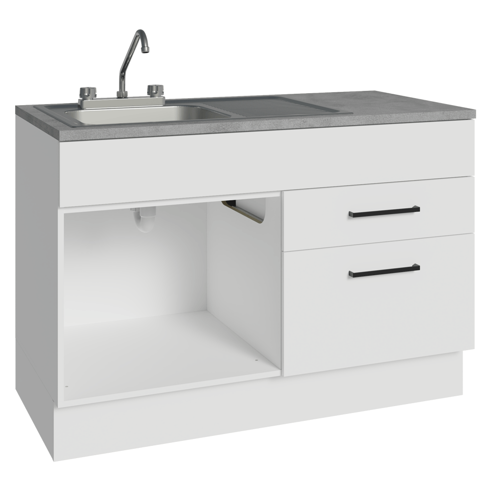 Gabinete Bajo para Fregadero con Accesorios de Cocina 120 cm 1 Puerta 2 Cajones Blanco Agata Madesa