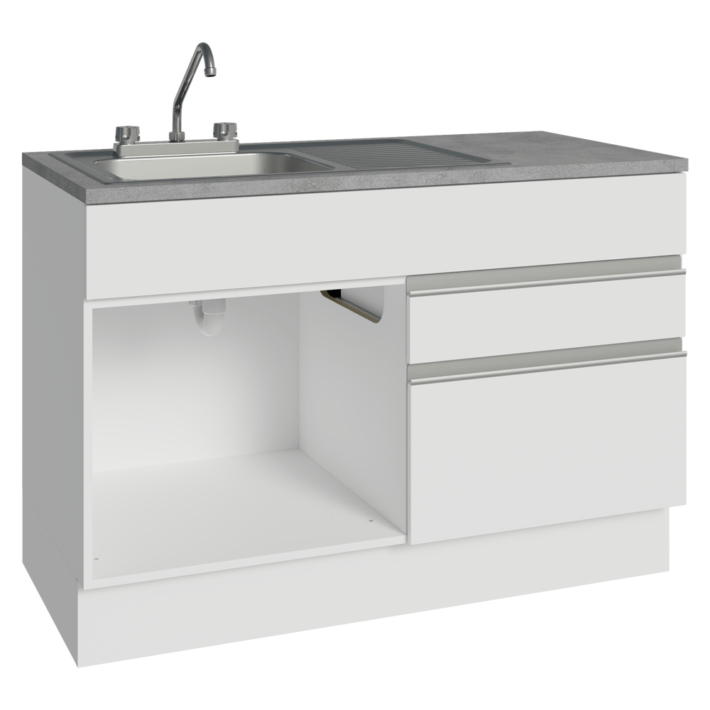 Gabinete Bajo para Fregadero con Accesorios de Cocina 120 cm 1 Puerta 2 Cajones Blanco Glamy Madesa
