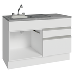 Gabinete Bajo para Fregadero con Accesorios de Cocina 120 cm 1 Puerta 2 Cajones Blanco Glamy Madesa