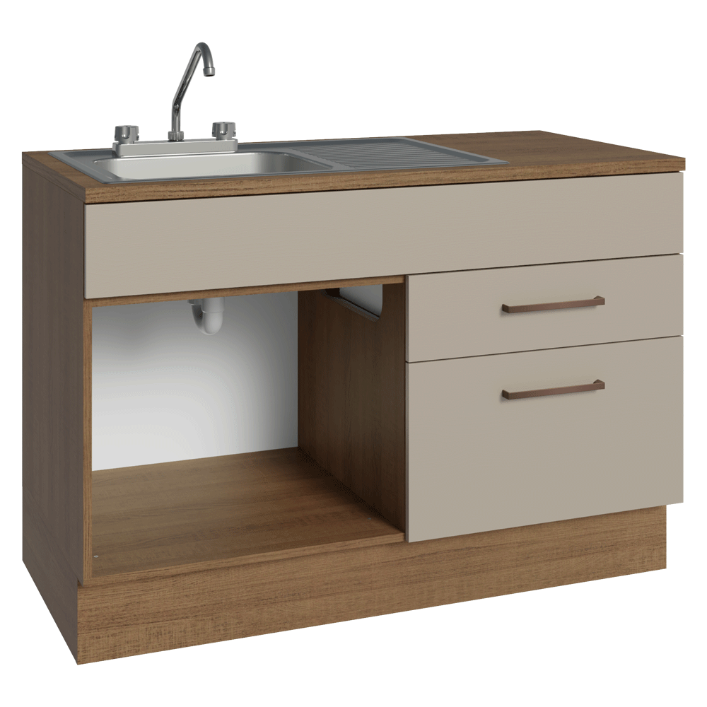 Gabinete Bajo para Fregadero con Accesorios de Cocina 120 cm 1 Puerta 2 Cajones Marrón/Crema Agata Madesa