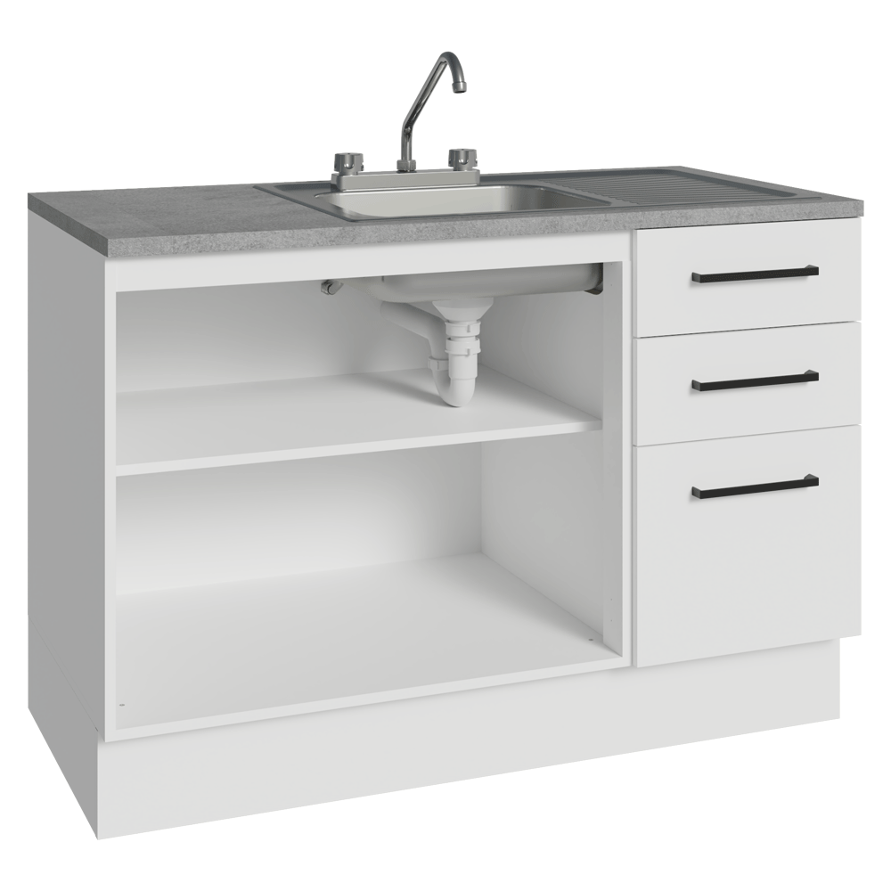 Gabinete Bajo para Fregadero con Accesorios de Cocina 120 cm 2 Puertas 3 Cajones Blanco Agata Madesa