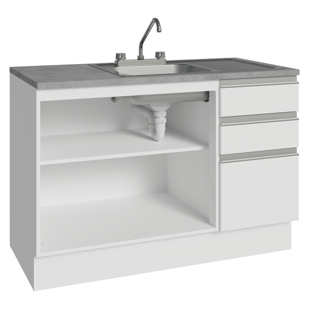 Gabinete Bajo para Fregadero con Accesorios de Cocina 120 x 60 cm 2 Puertas 3 Cajones (Con Encimera) Glamy Blanco