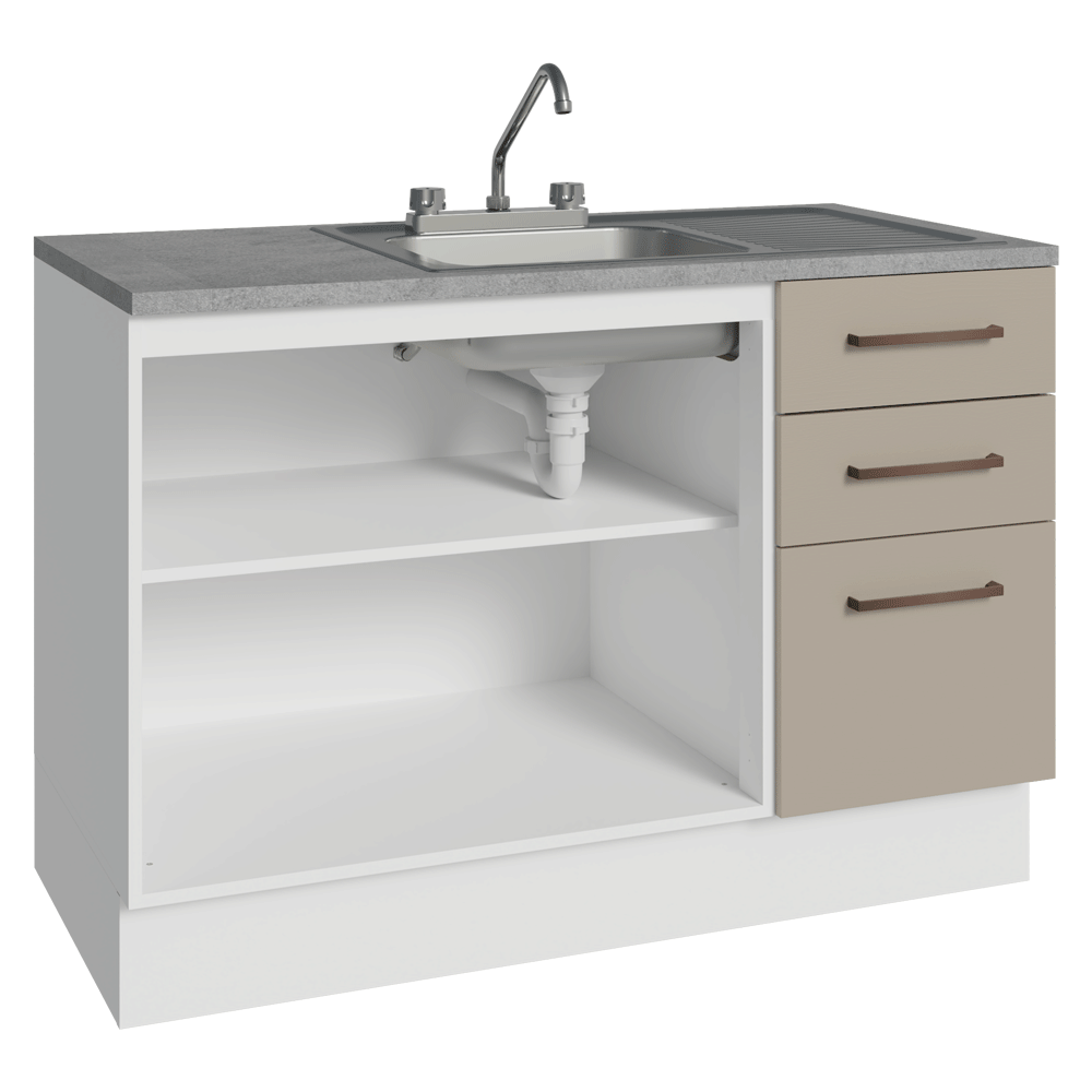 Gabinete Bajo para Fregadero con Accesorios de Cocina 120 cm 2 Puertas 3 Cajones Blanco/Crema Agata Madesa