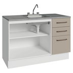 Gabinete Bajo para Fregadero con Accesorios de Cocina 120 cm 2 Puertas 3 Cajones Blanco/Crema Agata Madesa