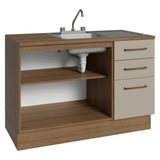 Gabinete Bajo para Fregadero con Accesorios de Cocina 120 x 60 cm 2 Puertas 3 Cajones (Con Encimera) Agata Marrón/Crema