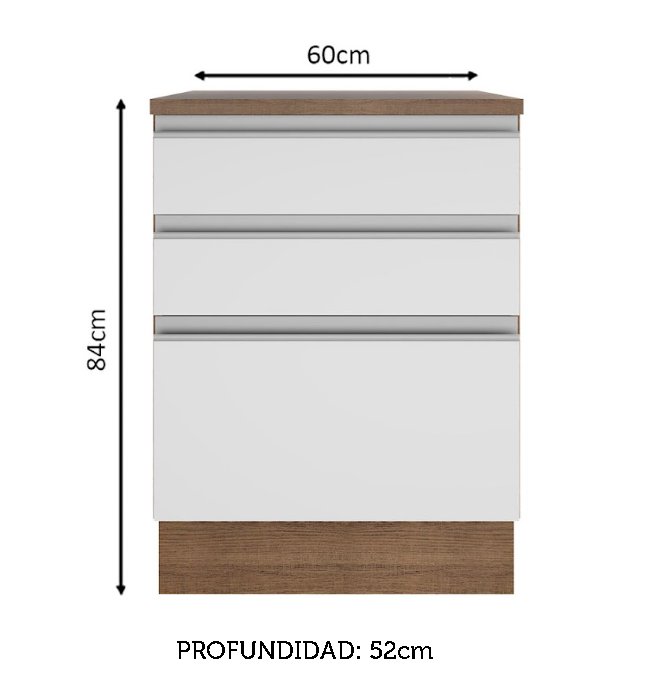 Mueble de Cocina Madesa Glamy 60 cm 3 Cajones Marron/Blanco