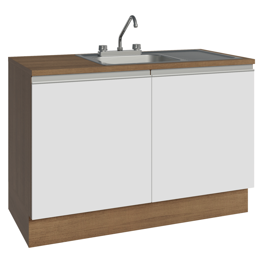 Gabinete Bajo para Fregadero con Accesorios de Cocina 120 x 60 cm 2 Puertas (Con Encimera) Glamy Marrón/Blanco