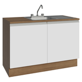Gabinete Bajo para Fregadero con Accesorios de Cocina 120 x 60 cm 2 Puertas (Con Encimera) Glamy Marrón/Blanco
