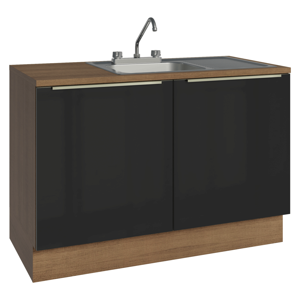 Gabinete Bajo para Fregadero con Accesorios de Cocina 120 cm 2 Puertas (Con Encimera) Lux Marrón/Negro