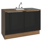 Gabinete Bajo para Fregadero con Accesorios de Cocina 120 cm 2 Puertas (Con Encimera) Lux Marrón/Negro