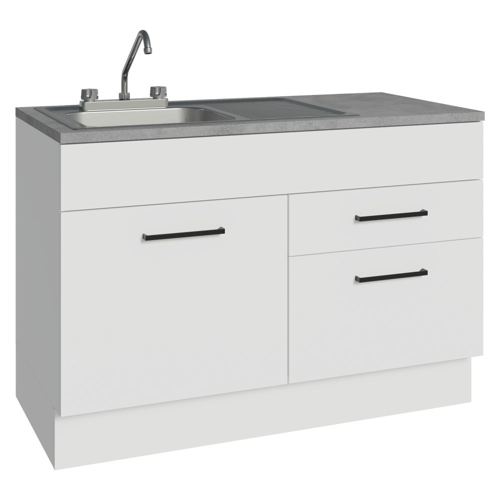 Gabinete Bajo para Fregadero con Accesorios de Cocina 120 cm 1 Puerta 2 Cajones Blanco Agata Madesa