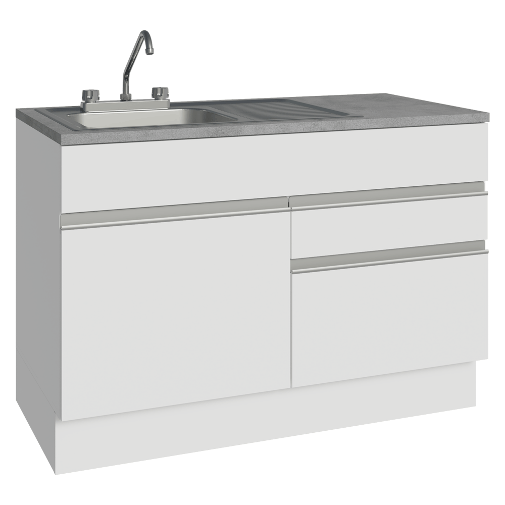 Gabinete Bajo para Fregadero con Accesorios de Cocina 120 cm 1 Puerta 2 Cajones Blanco Glamy Madesa