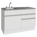 Gabinete Bajo para Fregadero con Accesorios de Cocina 120 cm 1 Puerta 2 Cajones Blanco Glamy Madesa