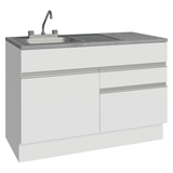 Gabinete Bajo para Fregadero con Accesorios de Cocina 120 x 60 cm 1 Puerta 2 Cajones (Con Encimera) Glamy Blanco