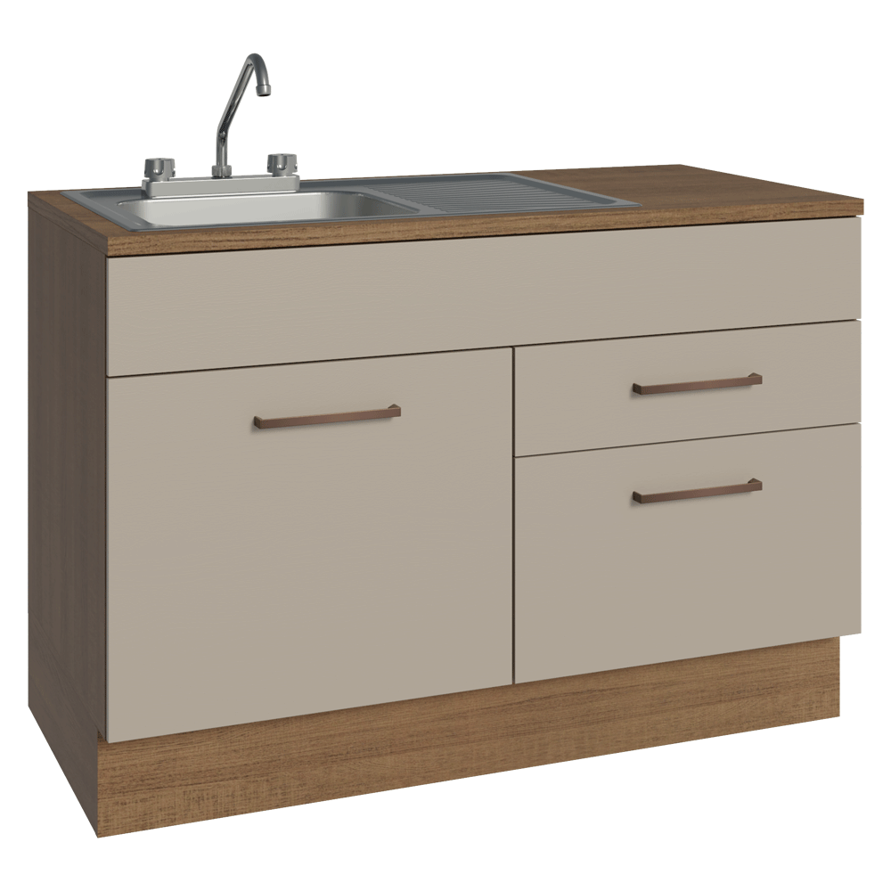 Gabinete Bajo para Fregadero con Accesorios de Cocina 120 cm 1 Puerta 2 Cajones Marrón/Crema Agata Madesa