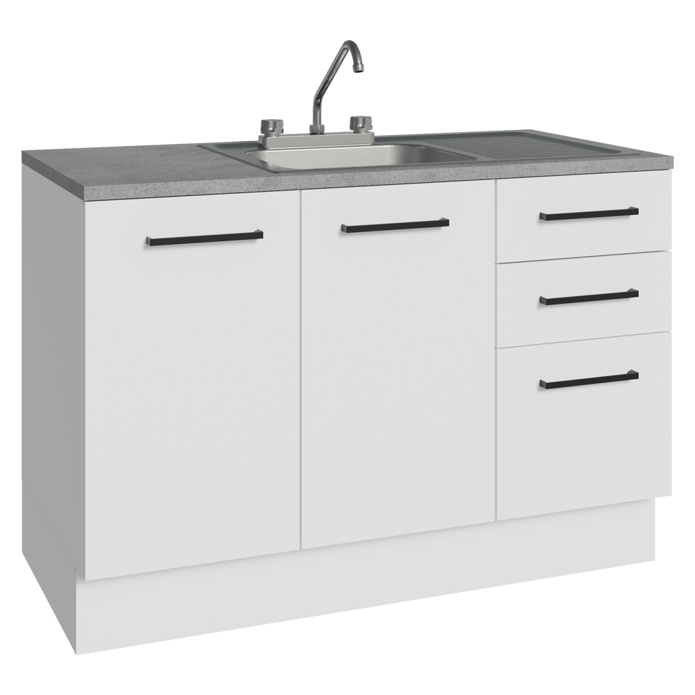 Gabinete Bajo para Fregadero con Accesorios de Cocina 120 cm 2 Puertas 3 Cajones Blanco Agata Madesa