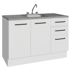 Gabinete Bajo para Fregadero con Accesorios de Cocina 120 cm 2 Puertas 3 Cajones Blanco Agata Madesa