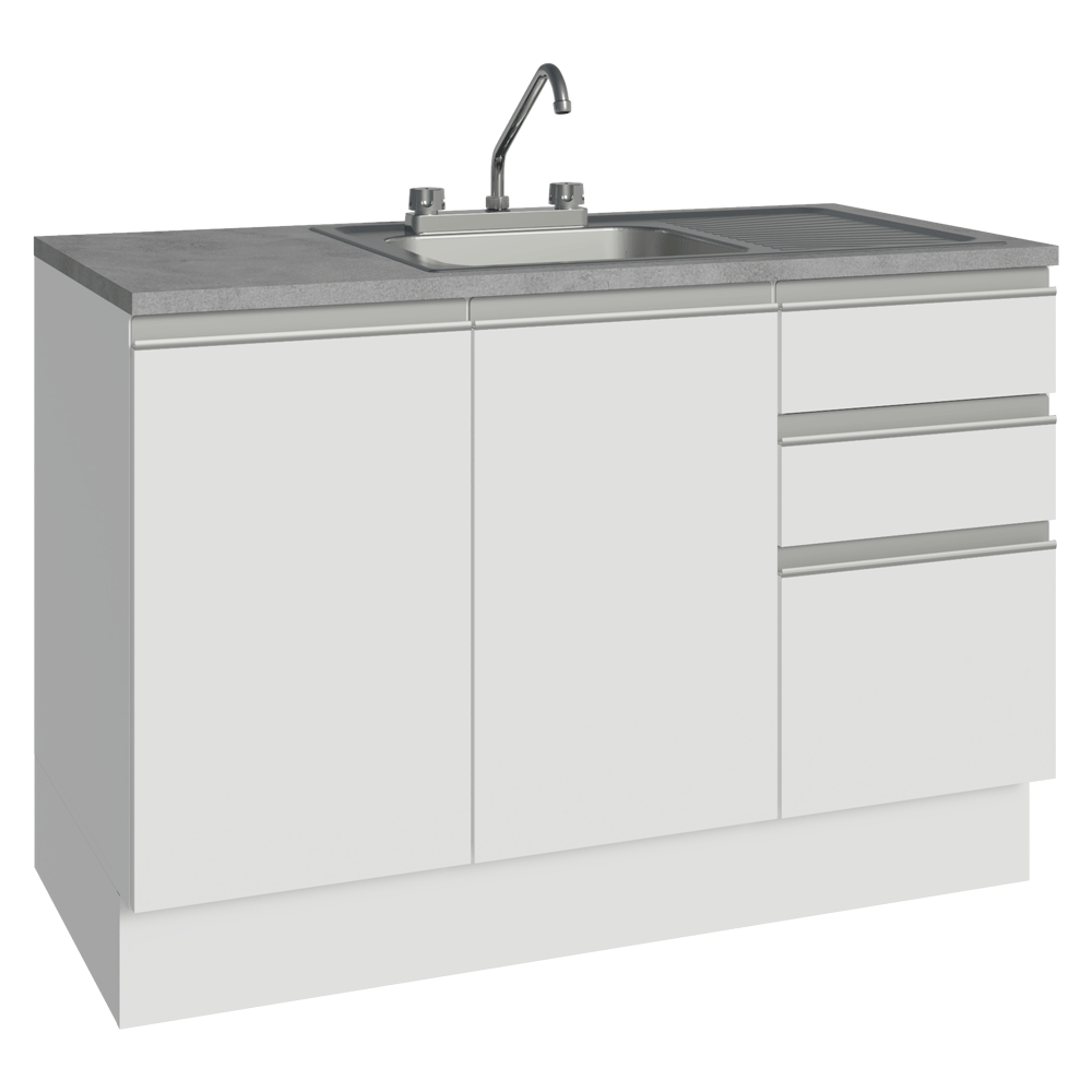 Gabinete Bajo para Fregadero con Accesorios de Cocina 120 x 60 cm 2 Puertas 3 Cajones (Con Encimera) Glamy Blanco