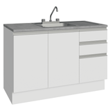 Gabinete Bajo para Fregadero con Accesorios de Cocina 120 x 60 cm 2 Puertas 3 Cajones (Con Encimera) Glamy Blanco