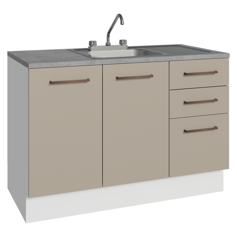 Gabinete Bajo para Fregadero con Accesorios de Cocina 120 cm 2 Puertas 3 Cajones Blanco/Crema Agata Madesa