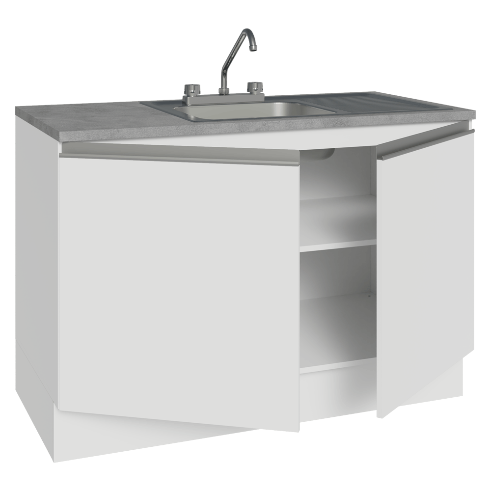 Gabinete Bajo para Fregadero con Accesorios de Cocina 120 x 60 cm 2 Puertas (Con Encimera) Glamy Blanco
