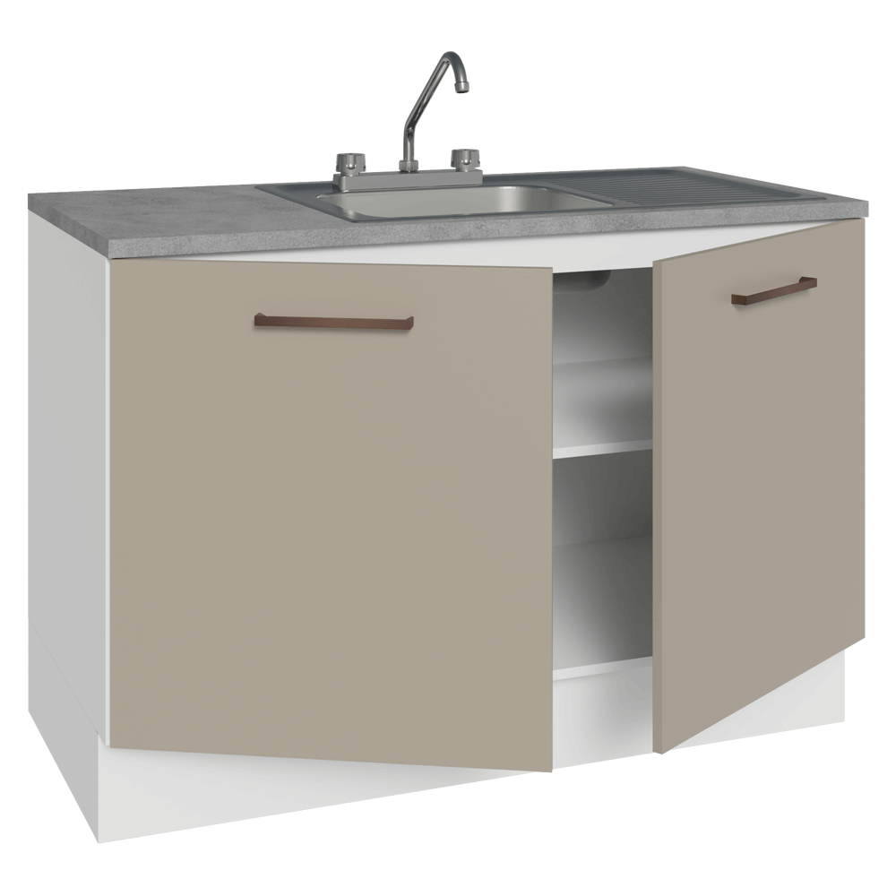 Gabinete Bajo para Fregadero con Accesorios de Cocina 120 x 60 cm 2 Puertas (Con Encimera) Agata Blanco/Crema