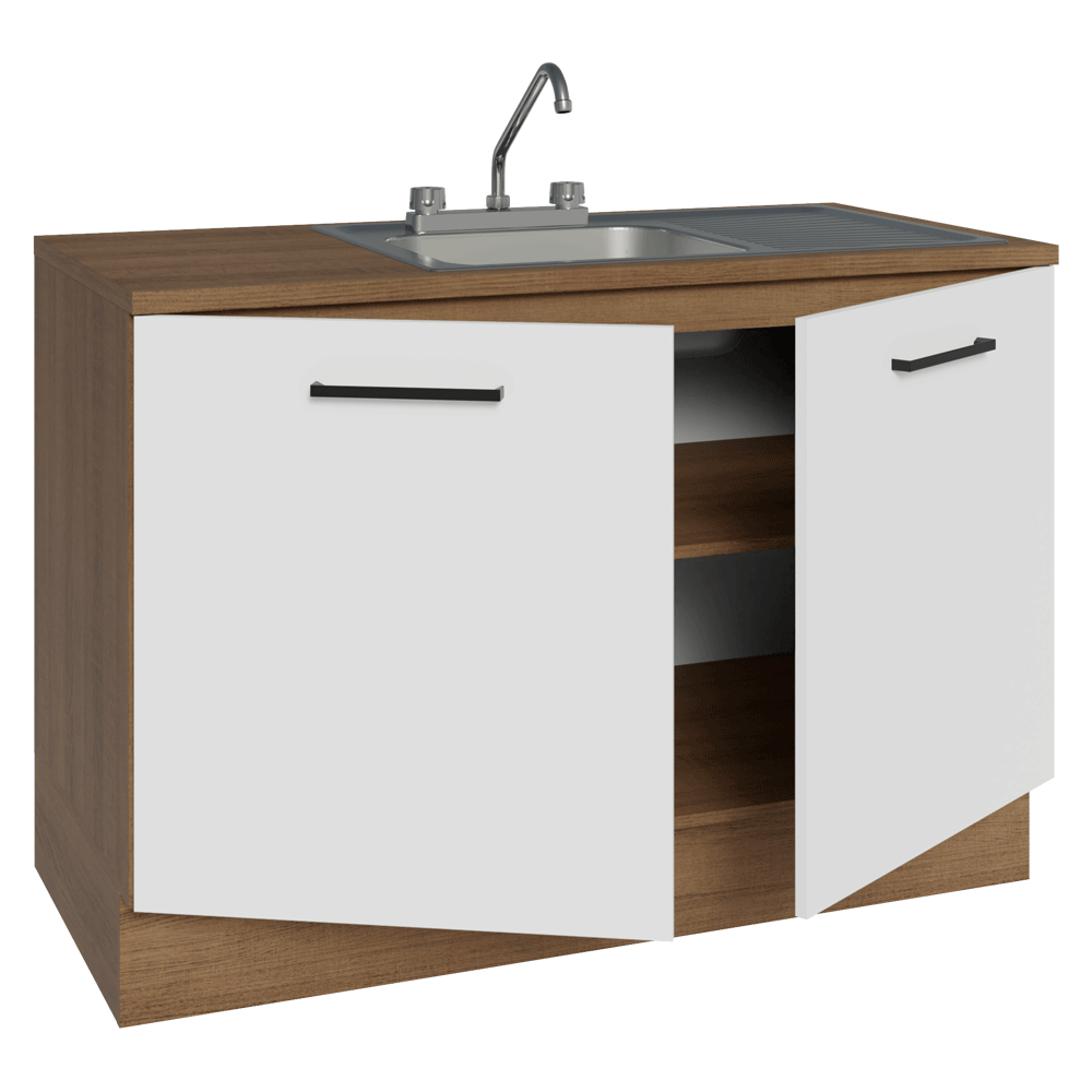 Gabinete Bajo para Fregadero con Accesorios de Cocina 120 x 60 cm 2 Puertas (Con Encimera) Agata Marrón/Blanco
