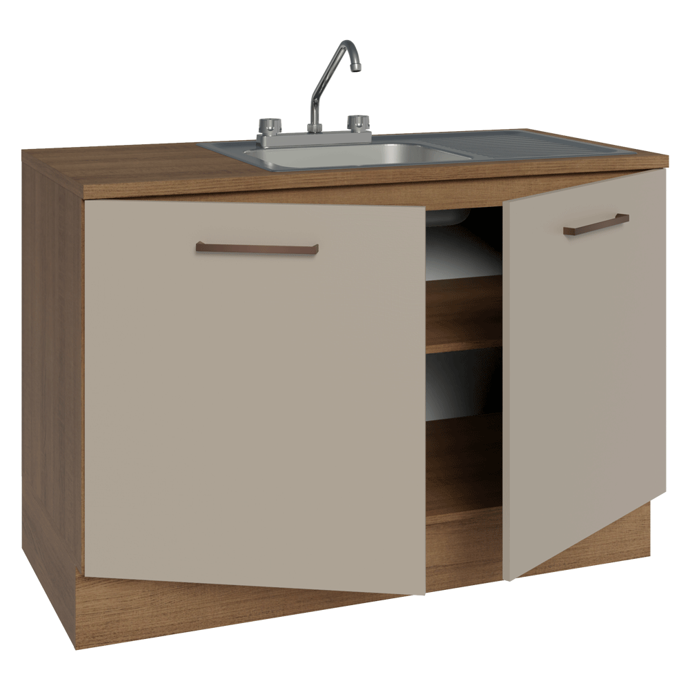 Gabinete Bajo para Fregadero con Accesorios de Cocina 120 x 60 cm 2 Puertas (Con Encimera) Agata Marrón/Crema