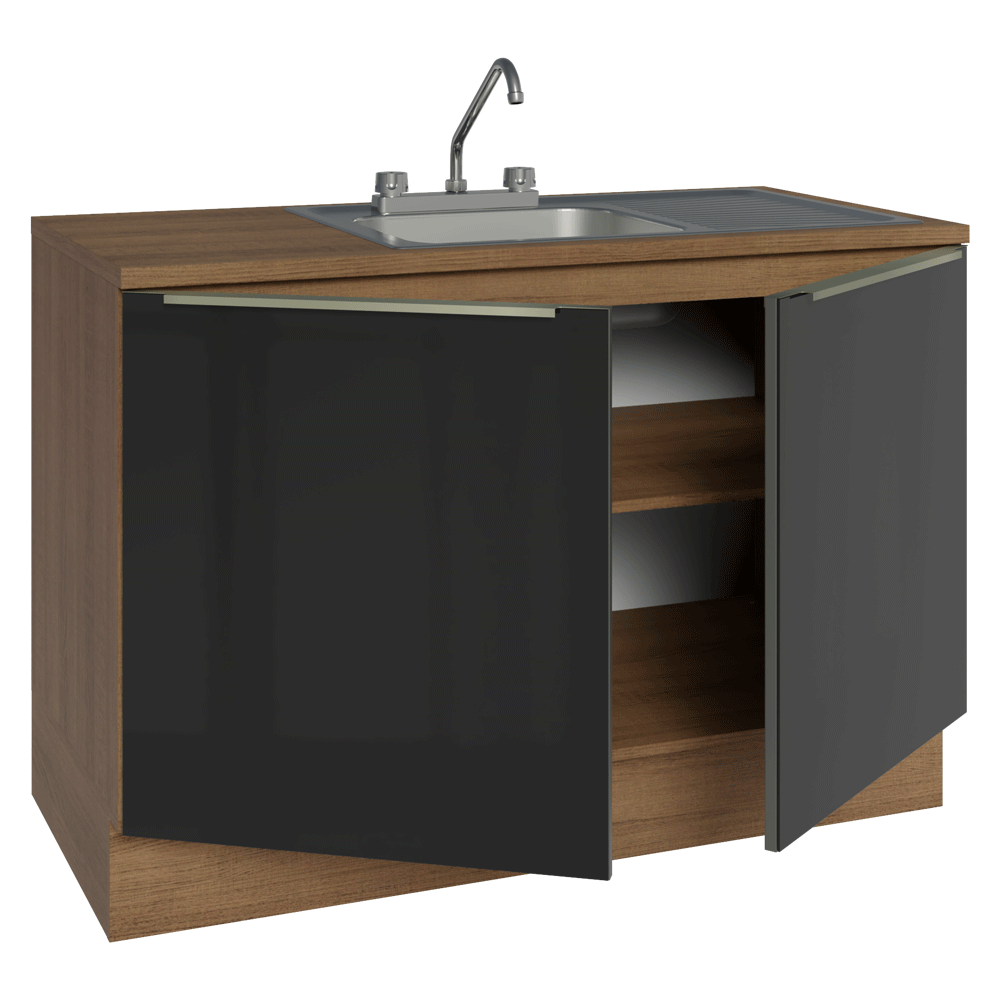 Gabinete Bajo para Fregadero con Accesorios de Cocina 120 cm 2 Puertas Marrón/Negro Lux Madesa