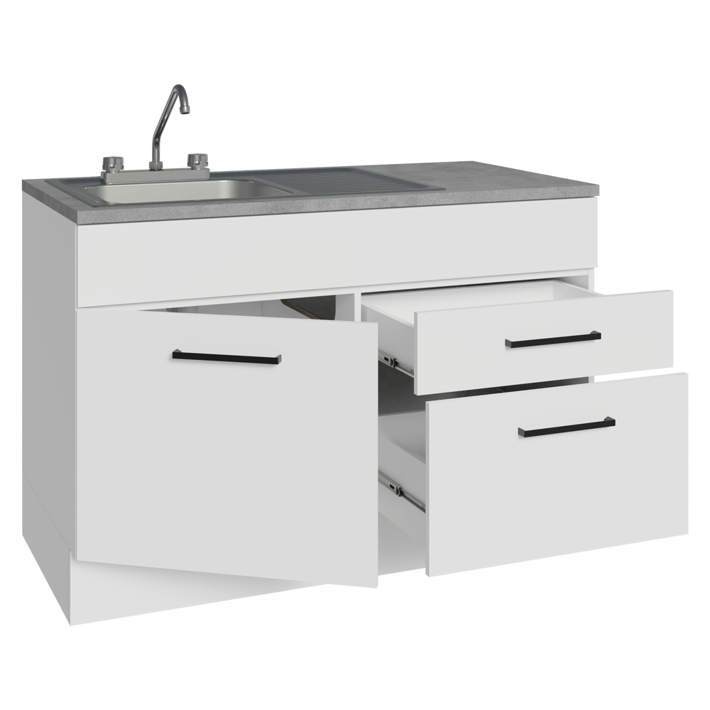 Gabinete Bajo para Fregadero con Accesorios de Cocina 120 cm 1 Puerta 2 Cajones Blanco Agata Madesa