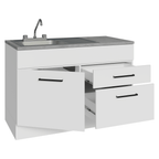 Gabinete Bajo para Fregadero con Accesorios de Cocina 120 cm 1 Puerta 2 Cajones Blanco Agata Madesa