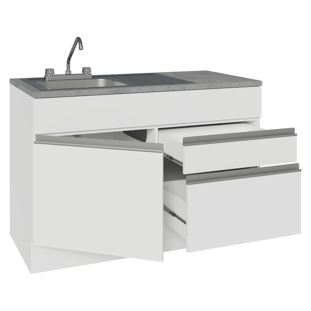 Gabinete Bajo para Fregadero con Accesorios de Cocina 120 cm 1 Puerta 2 Cajones Blanco Glamy Madesa