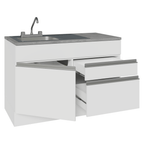 Gabinete Bajo para Fregadero con Accesorios de Cocina 120 cm 1 Puerta 2 Cajones Blanco Glamy Madesa