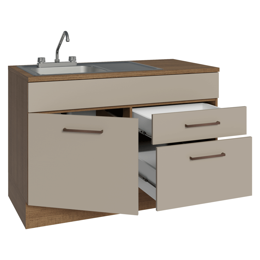 Gabinete Bajo para Fregadero con Accesorios de Cocina 120 cm 1 Puerta 2 Cajones Marrón/Crema Agata Madesa