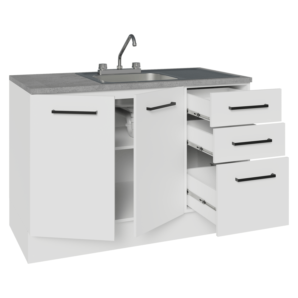 Gabinete Bajo para Fregadero con Accesorios de Cocina 120 cm 2 Puertas 3 Cajones Blanco Agata Madesa
