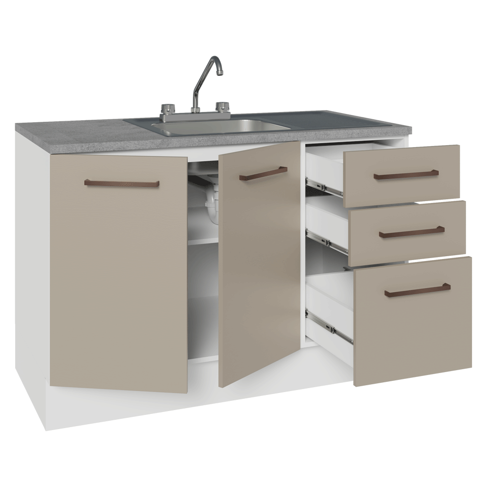 Gabinete Bajo para Fregadero con Accesorios de Cocina 120 cm 2 Puertas 3 Cajones Blanco/Crema Agata Madesa