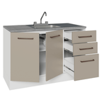 Gabinete Bajo para Fregadero con Accesorios de Cocina 120 cm 2 Puertas 3 Cajones Blanco/Crema Agata Madesa