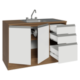 Gabinete Bajo para Fregadero con Accesorios de Cocina 120 x 60 cm 2 Puertas 3 Cajones (Con Encimera) Glamy Marrón/Blanco