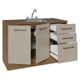 Gabinete Bajo para Fregadero con Accesorios de Cocina 120 x 60 cm 2 Puertas 3 Cajones (Con Encimera) Agata Marrón/Crema