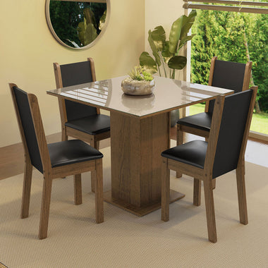 Conjunto de Comedor con Encimera Vidrio 4 Sillas Marrón/Crema/Negro Tifani Madesa