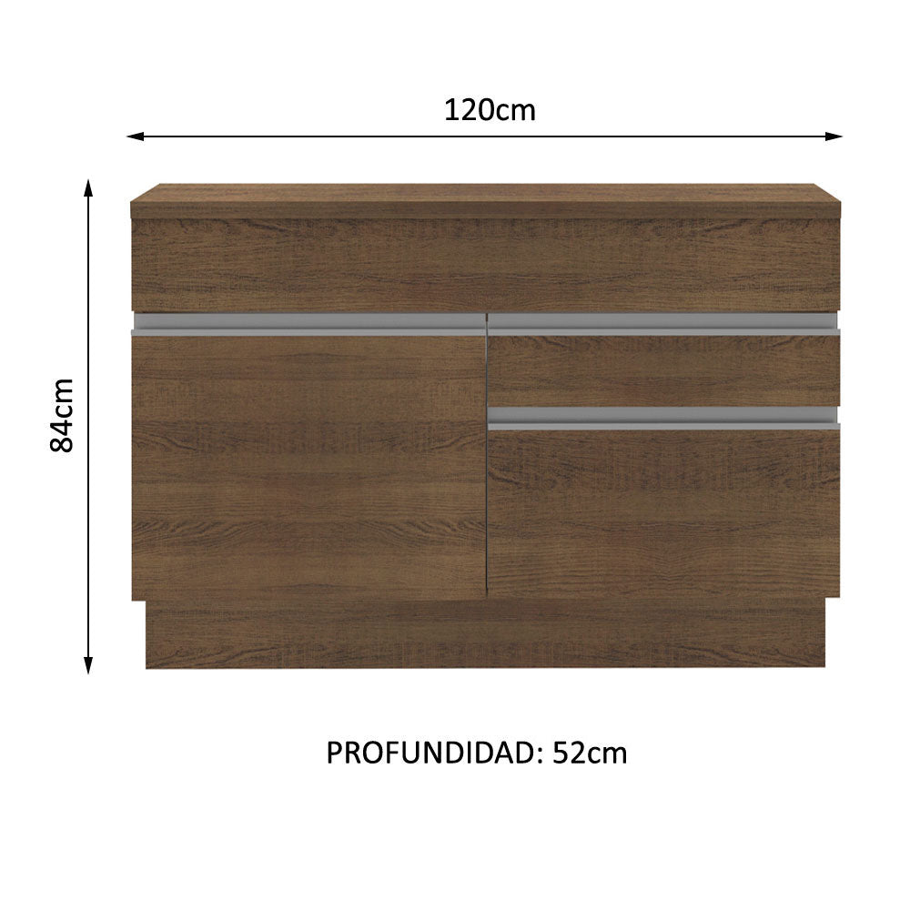 Gabinete Bajo para Fregadero 120 cm 1 Puerta y 2 Cajones (Con Encimera) Glamy Marrón