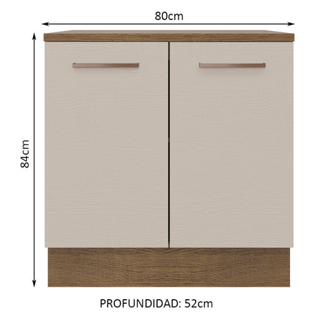 Mueble de Cocina 80 cm 2 Puertas Marrón/Crema Agata Madesa