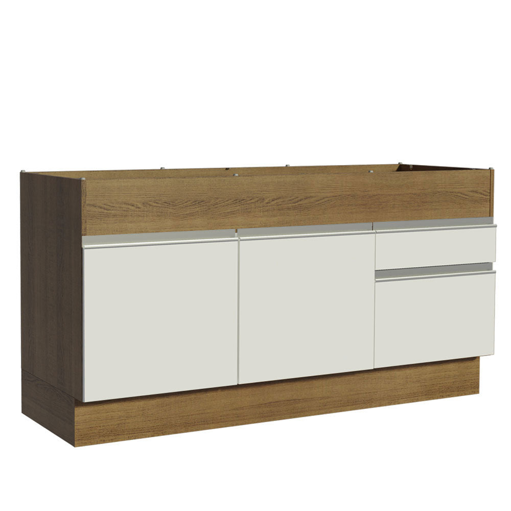 Gabinete Bajo para Fregadero 150 x 52 cm 2 Puertas 2 Cajones Sin Encimera Marrón/Blanco Glamy Madesa 01