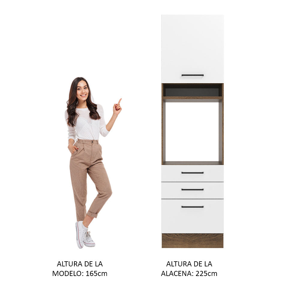 Mueble de Cocina para Horno Agata 60 cm 1 Puerta y 3 Cajones Marrón/Blanco